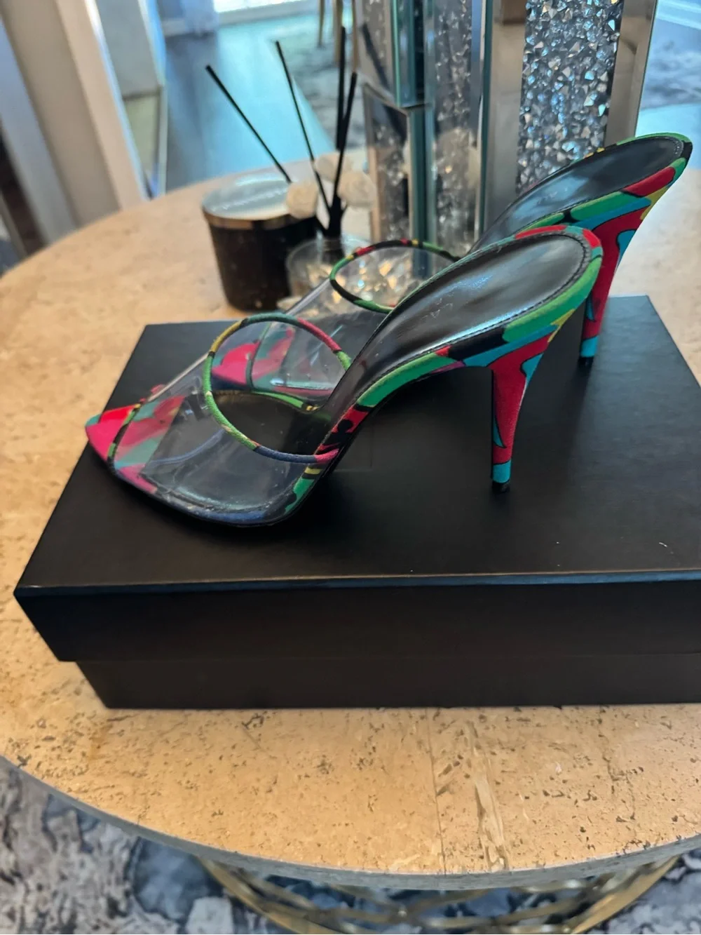 Saint Laurent Printed PVC Mule Heels Sandals - Picture 13 of 16